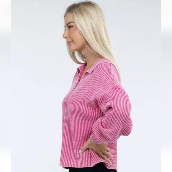 Zenana Washed Collared Henley - Picture 3 of 5